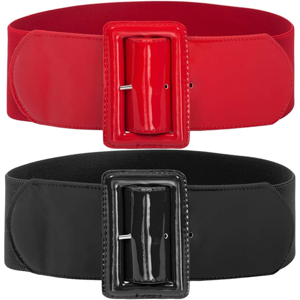 image:imageGRACE KARIN Womens Stretchy Belt 3 Inch Wide Elastic BeltsBlackred