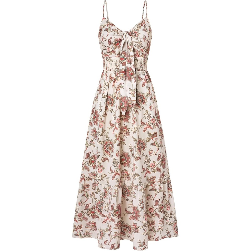 image:imageGRACE KARIN Womens Summer Maxi Floral Beach Dresses 2026Beige Red Vine