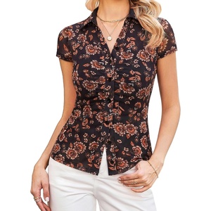 GRACE KARIN 2026 Women Mesh Boho Tops Dressy Casual Floral Work Blouses(Black Floral)