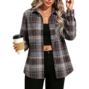 GRACE KARIN Women Waffle Plaid Knitted Button Down Shirt(Dark Chocolate)