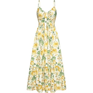 GRACE KARIN Womens Summer Maxi Floral Beach Dresses 2026(White Yellow Flowers)