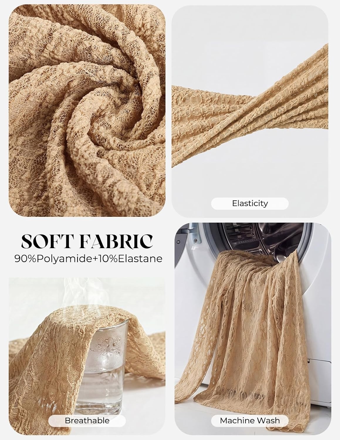 image:imageGRACE KARIN 2026 Mock Neck Sheer Lace Long Sleeve TopKhaki Textured Lace