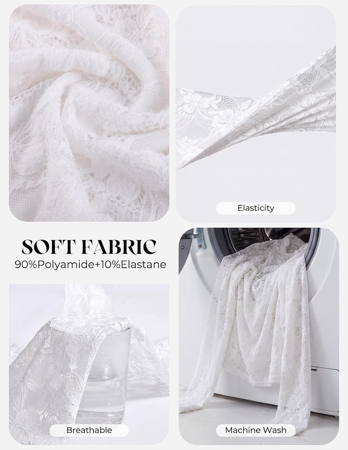 image:imageGRACE KARIN 2026 Mock Neck Sheer Lace Long Sleeve TopWhite Lace