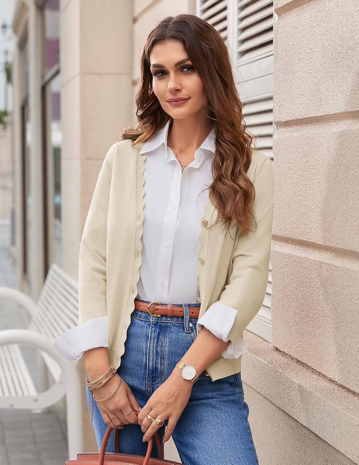 image:imageGRACE KARIN Cardigan Sweaters for Women Summer Lightweight 34 Sleeve Bolero Shrugs for Dress Women Fashion Outfits 2026Apricot