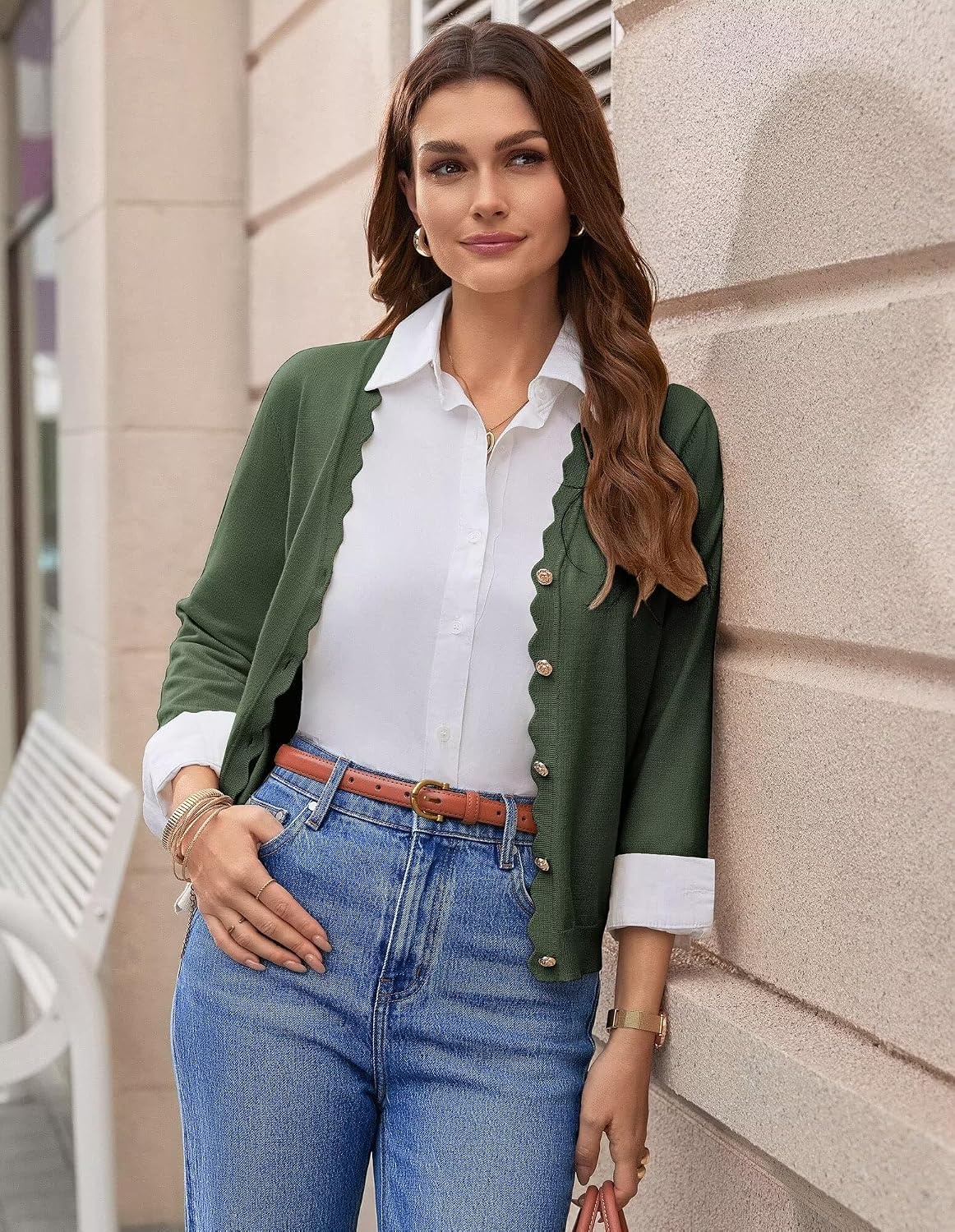 image:imageGRACE KARIN Cardigan Sweaters for Women Summer Lightweight 34 Sleeve Bolero Shrugs for Dress Women Fashion Outfits 2026Army Green