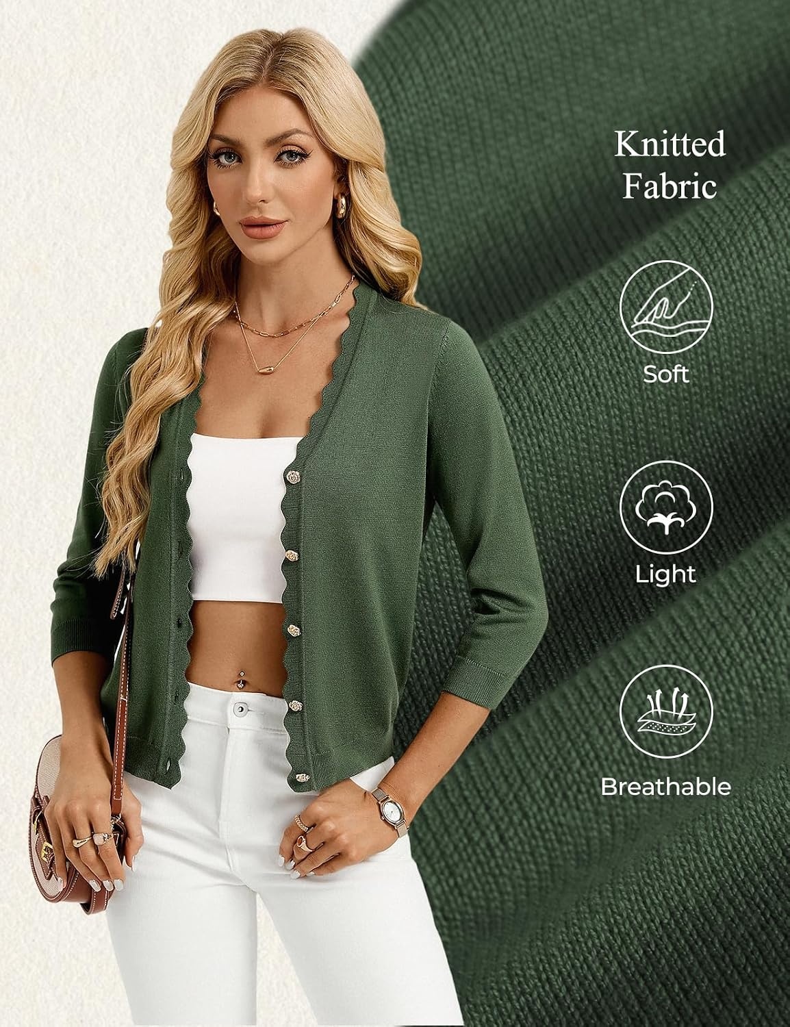 image:imageGRACE KARIN Cardigan Sweaters for Women Summer Lightweight 34 Sleeve Bolero Shrugs for Dress Women Fashion Outfits 2026Army Green