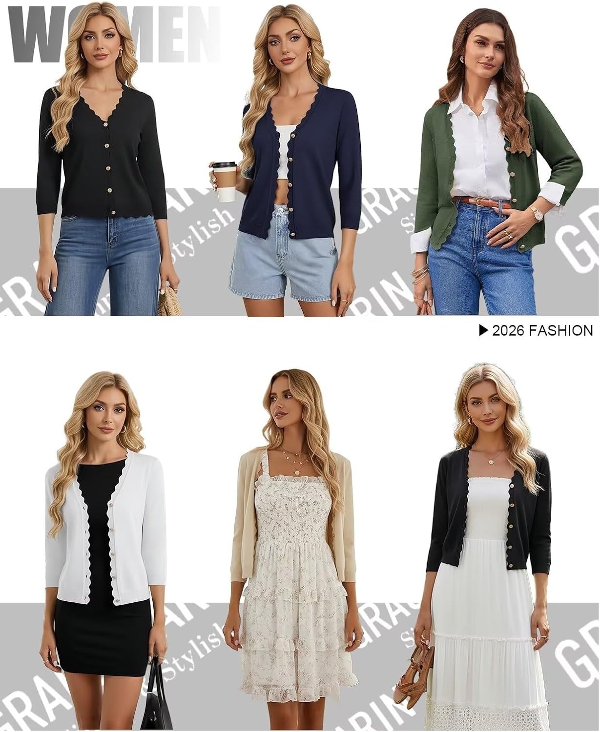 image:imageGRACE KARIN Cardigan Sweaters for Women Summer Lightweight 34 Sleeve Bolero Shrugs for Dress Women Fashion Outfits 2026Army Green
