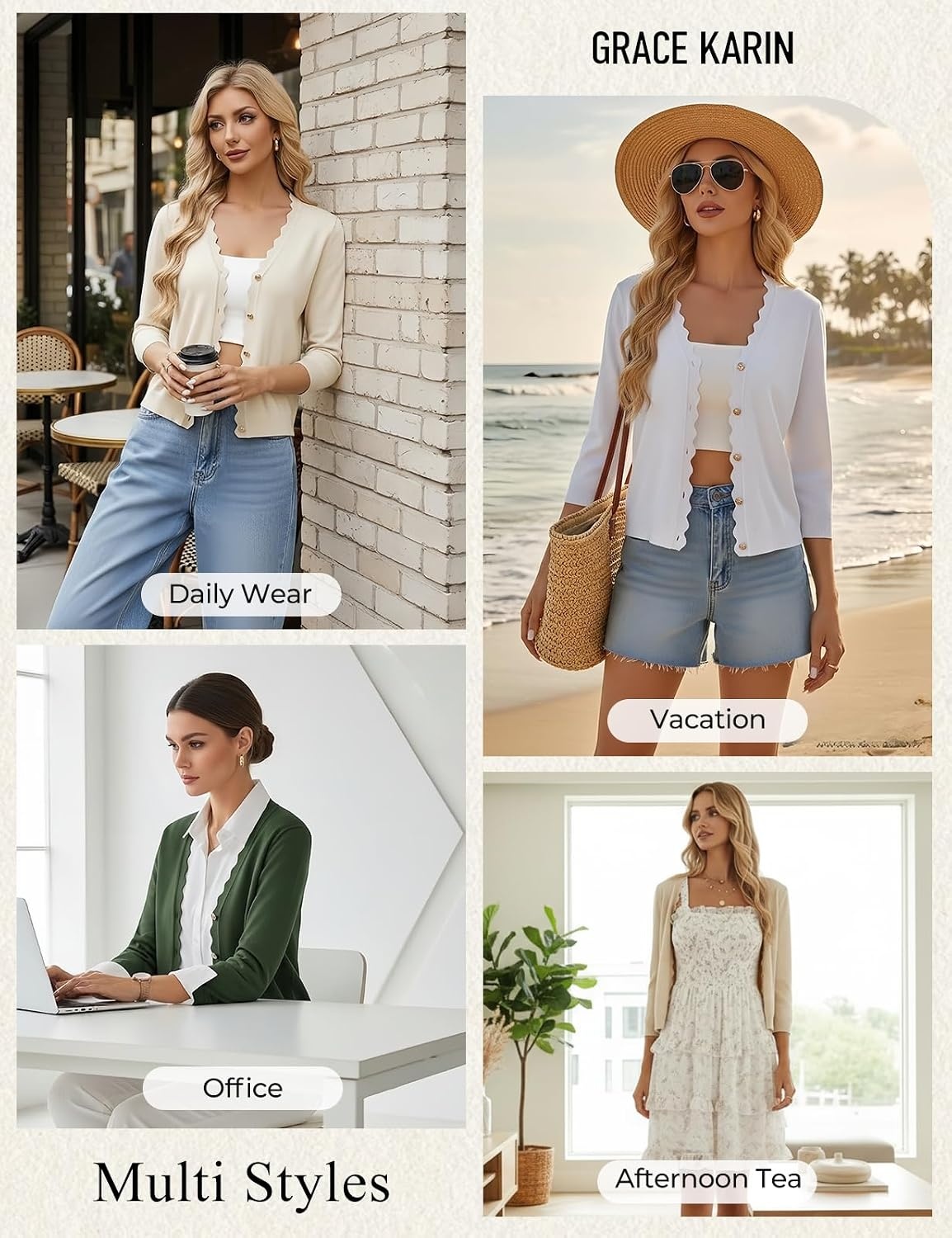 image:imageGRACE KARIN Cardigan Sweaters for Women Summer Lightweight 34 Sleeve Bolero Shrugs for Dress Women Fashion Outfits 2026Army Green