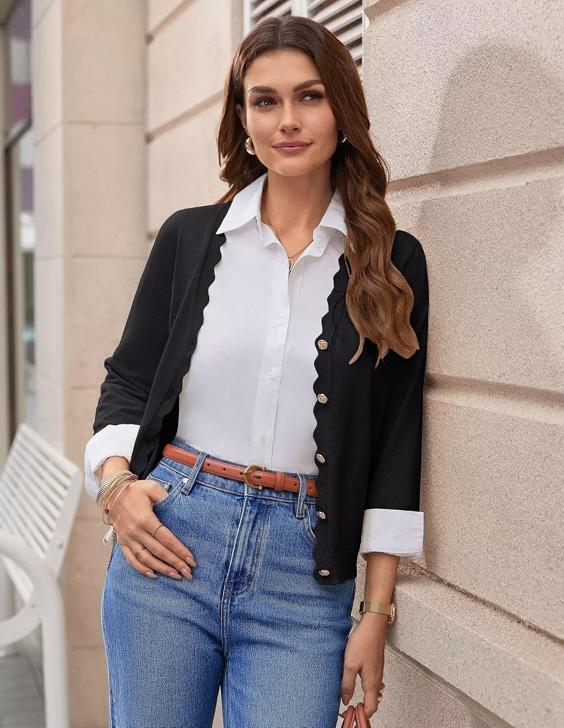image:imageGRACE KARIN Cardigan Sweaters for Women Summer Lightweight 34 Sleeve Bolero Shrugs for Dress Women Fashion Outfits 2026Black