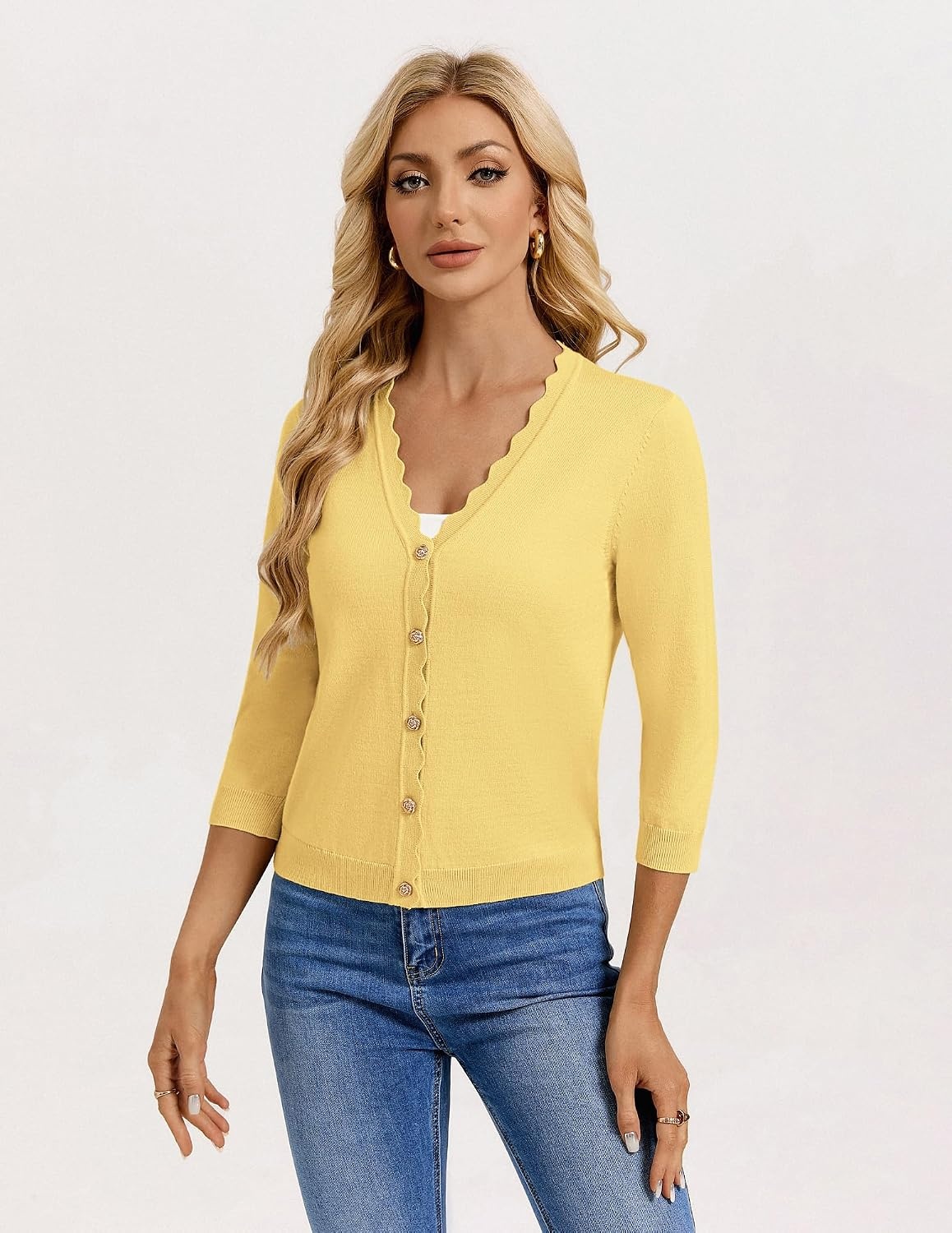 image:imageGRACE KARIN Cardigan Sweaters for Women Summer Lightweight 34 Sleeve Bolero Shrugs for Dress Women Fashion Outfits 2026Bright Yellow