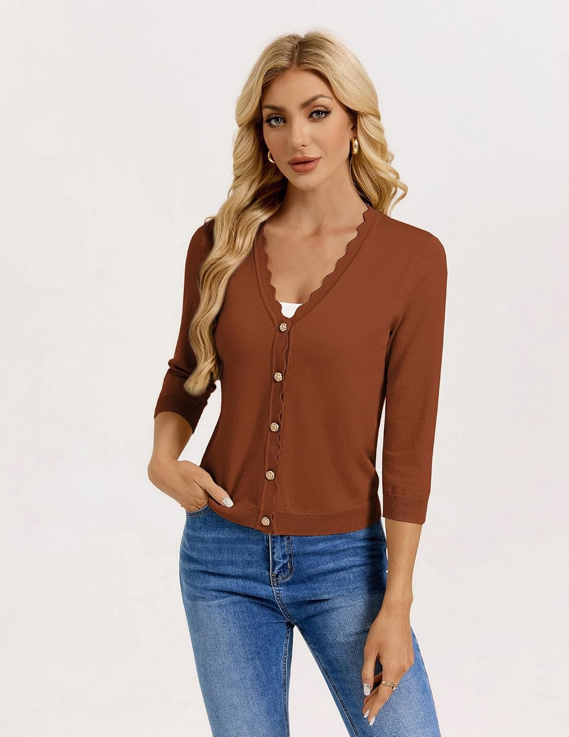 image:imageGRACE KARIN Cardigan Sweaters for Women Summer Lightweight 34 Sleeve Bolero Shrugs for Dress Women Fashion Outfits 2026Caramel