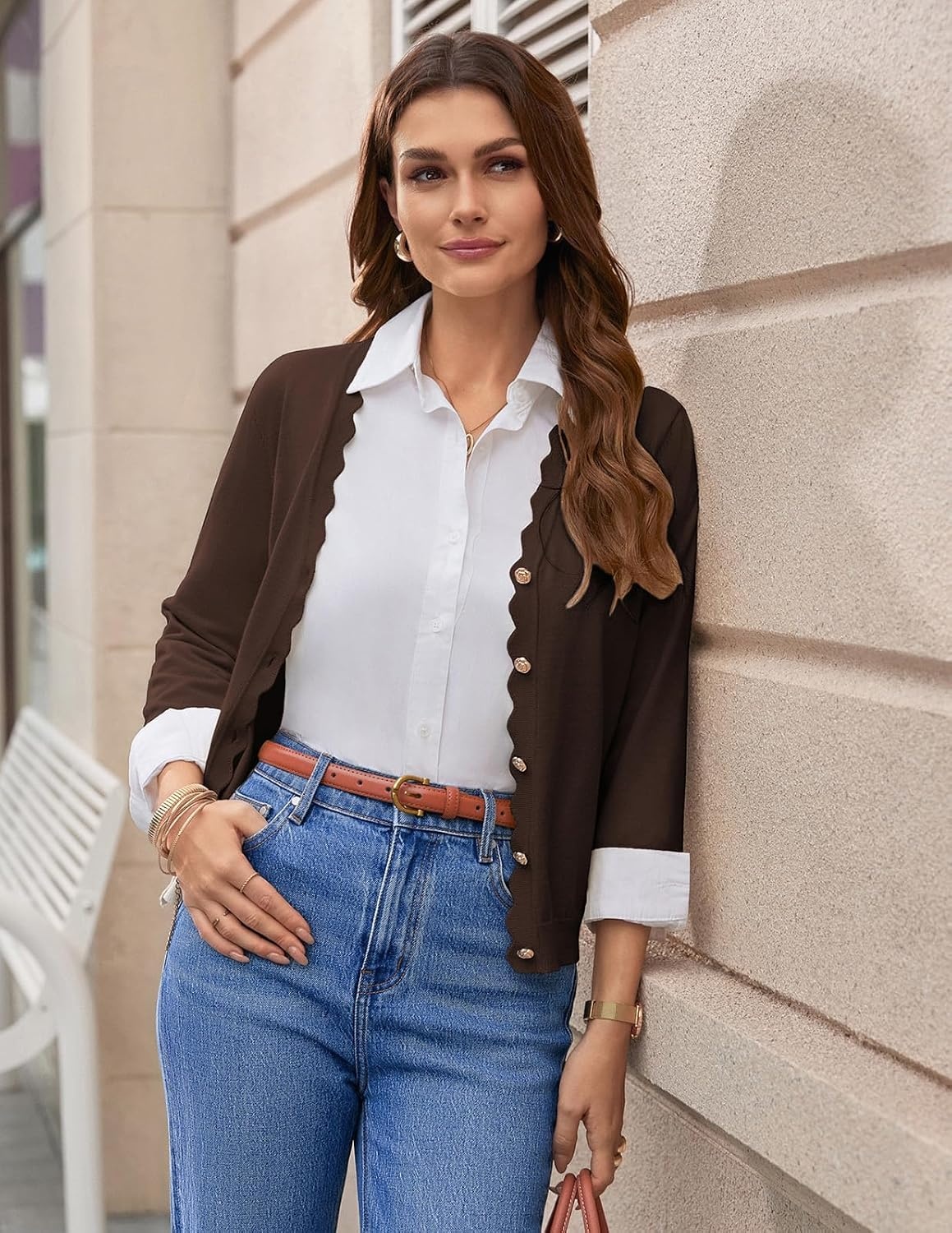 image:imageGRACE KARIN Cardigan Sweaters for Women Summer Lightweight 34 Sleeve Bolero Shrugs for Dress Women Fashion Outfits 2026Chocolate Brown