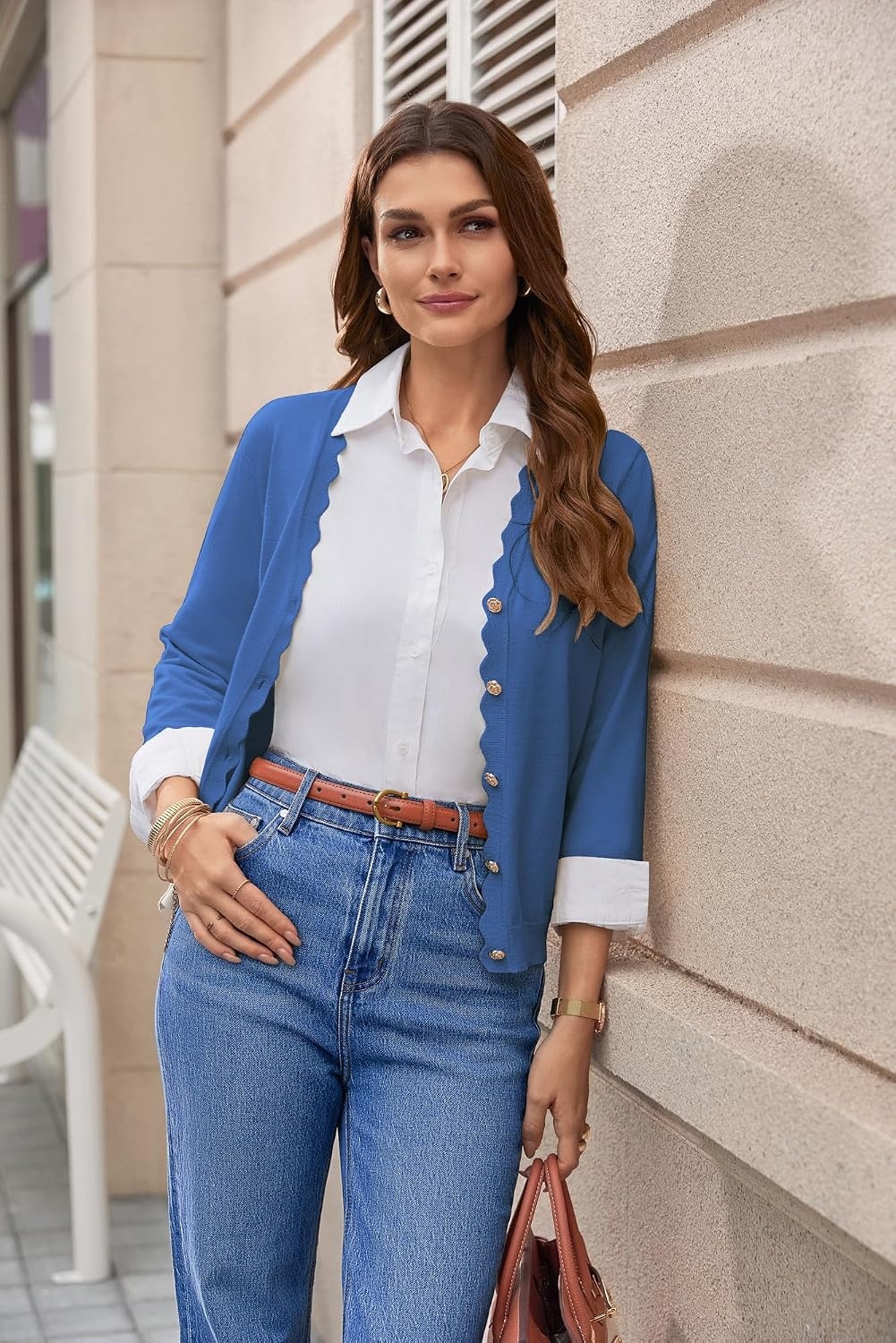 image:imageGRACE KARIN Cardigan Sweaters for Women Summer Lightweight 34 Sleeve Bolero Shrugs for Dress Women Fashion Outfits 2026Denim Blue