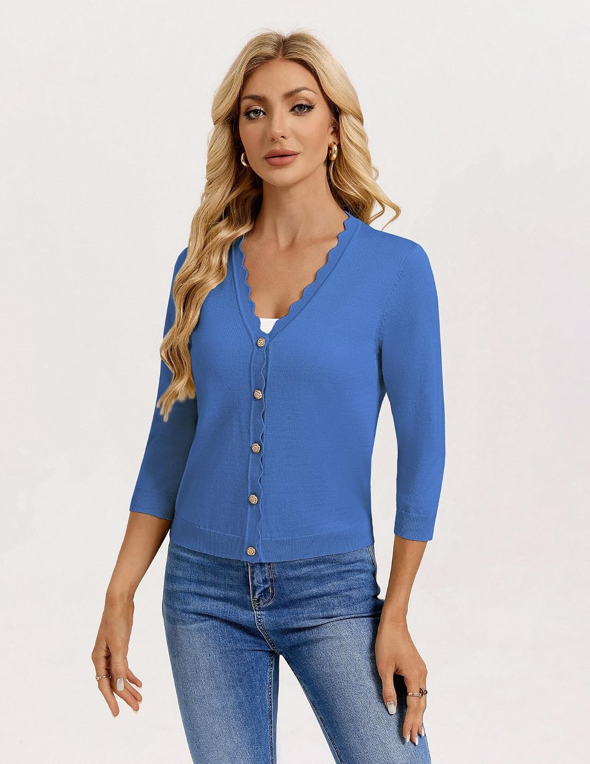 image:imageGRACE KARIN Cardigan Sweaters for Women Summer Lightweight 34 Sleeve Bolero Shrugs for Dress Women Fashion Outfits 2026Denim Blue