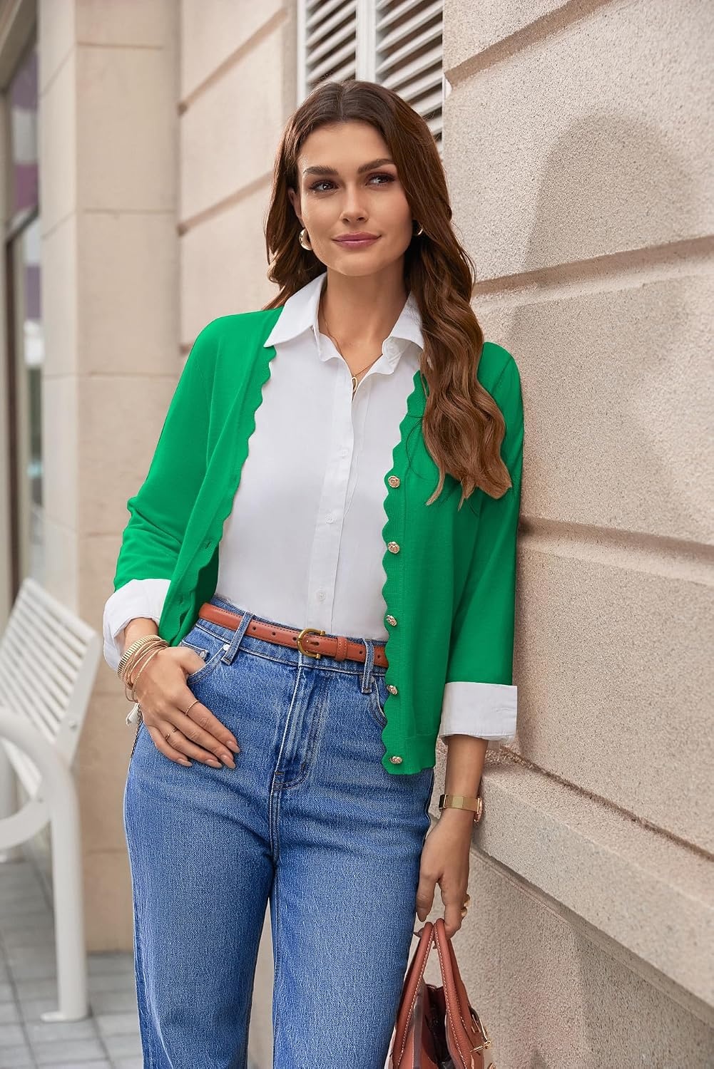 image:imageGRACE KARIN Cardigan Sweaters for Women Summer Lightweight 34 Sleeve Bolero Shrugs for Dress Women Fashion Outfits 2026Green