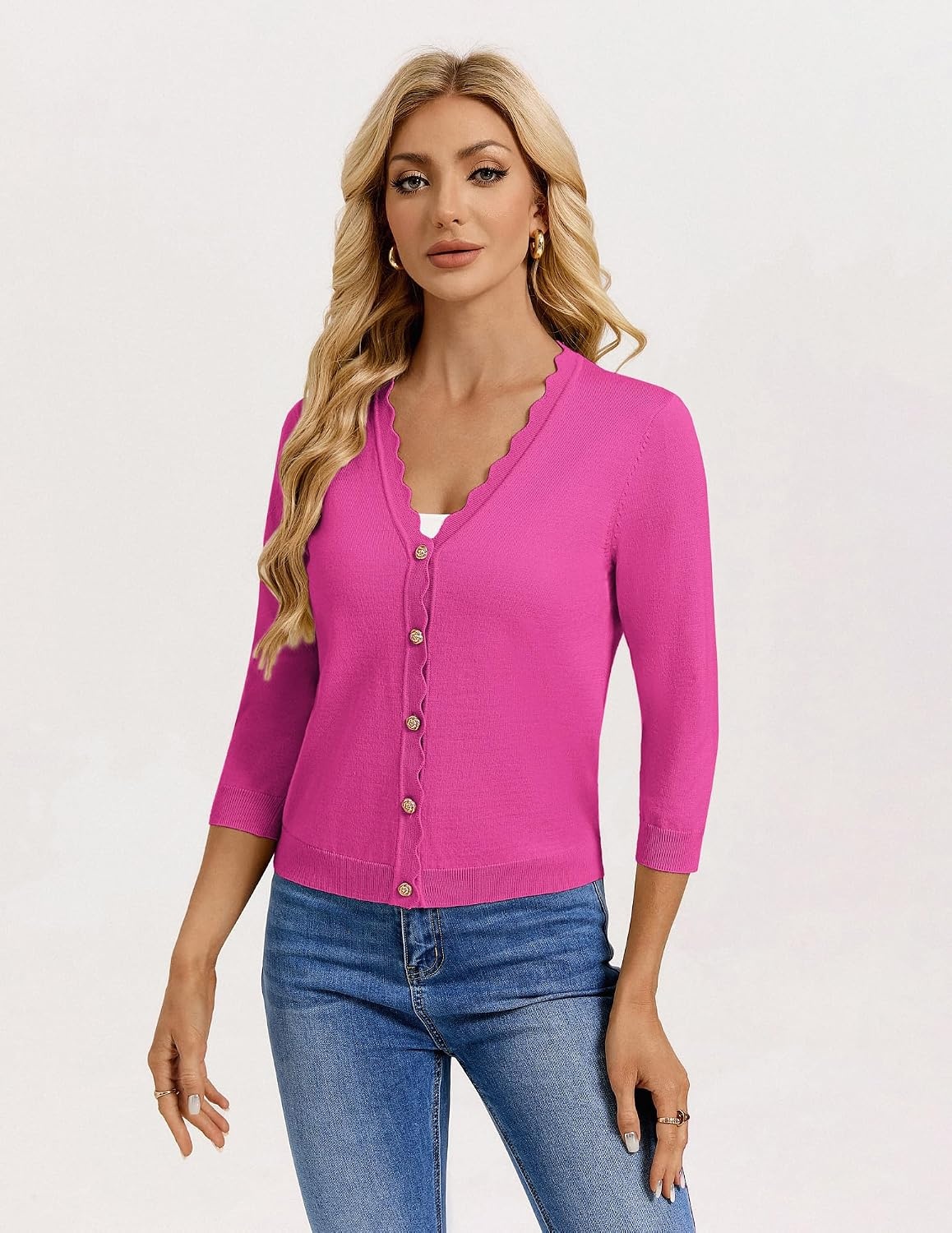 image:imageGRACE KARIN Cardigan Sweaters for Women Summer Lightweight 34 Sleeve Bolero Shrugs for Dress Women Fashion Outfits 2026Hot Pink
