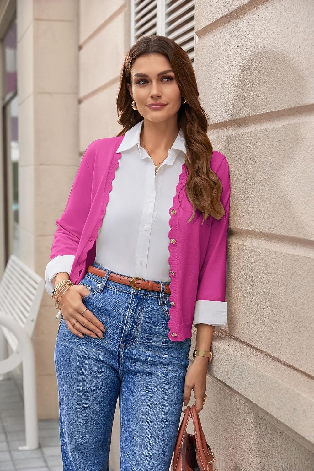 image:imageGRACE KARIN Cardigan Sweaters for Women Summer Lightweight 34 Sleeve Bolero Shrugs for Dress Women Fashion Outfits 2026Hot Pink