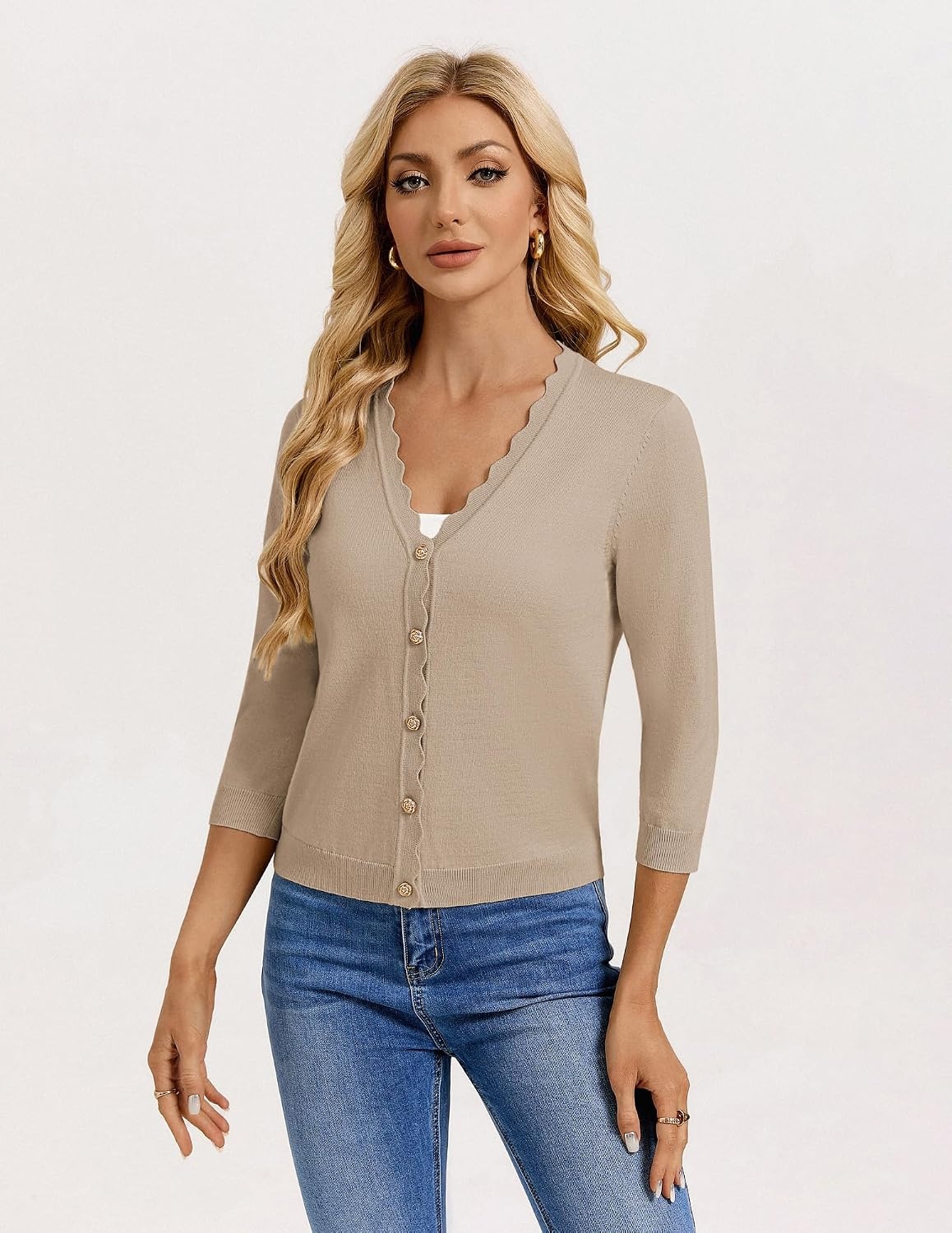 image:imageGRACE KARIN Cardigan Sweaters for Women Summer Lightweight 34 Sleeve Bolero Shrugs for Dress Women Fashion Outfits 2026Khaki