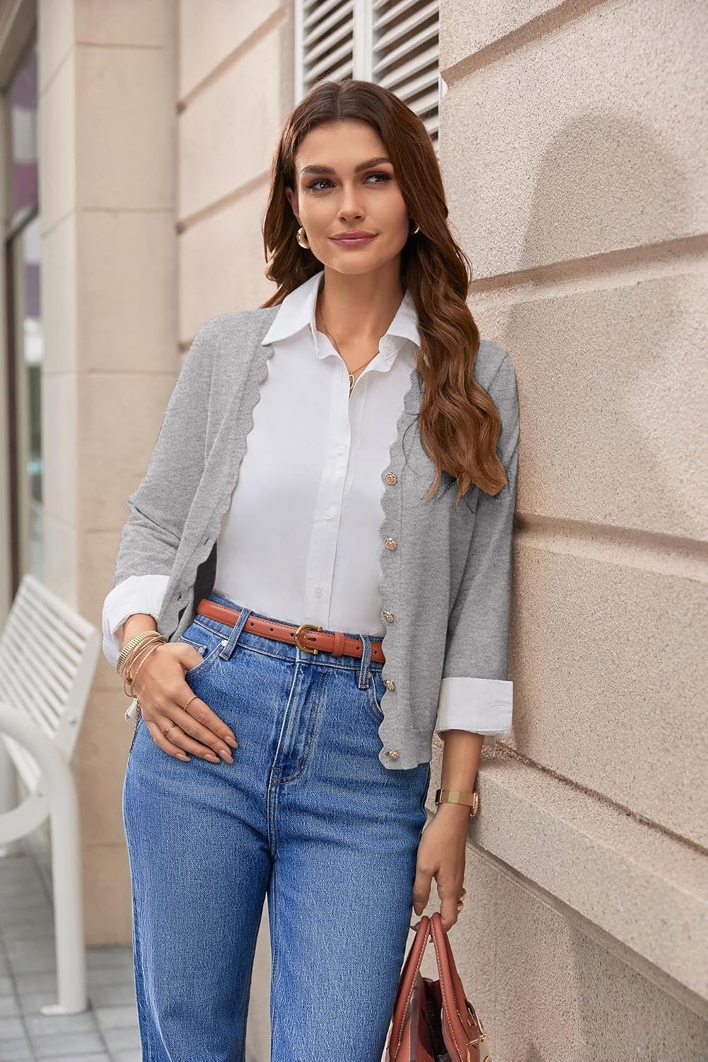 image:imageGRACE KARIN Cardigan Sweaters for Women Summer Lightweight 34 Sleeve Bolero Shrugs for Dress Women Fashion Outfits 2026Light Gray