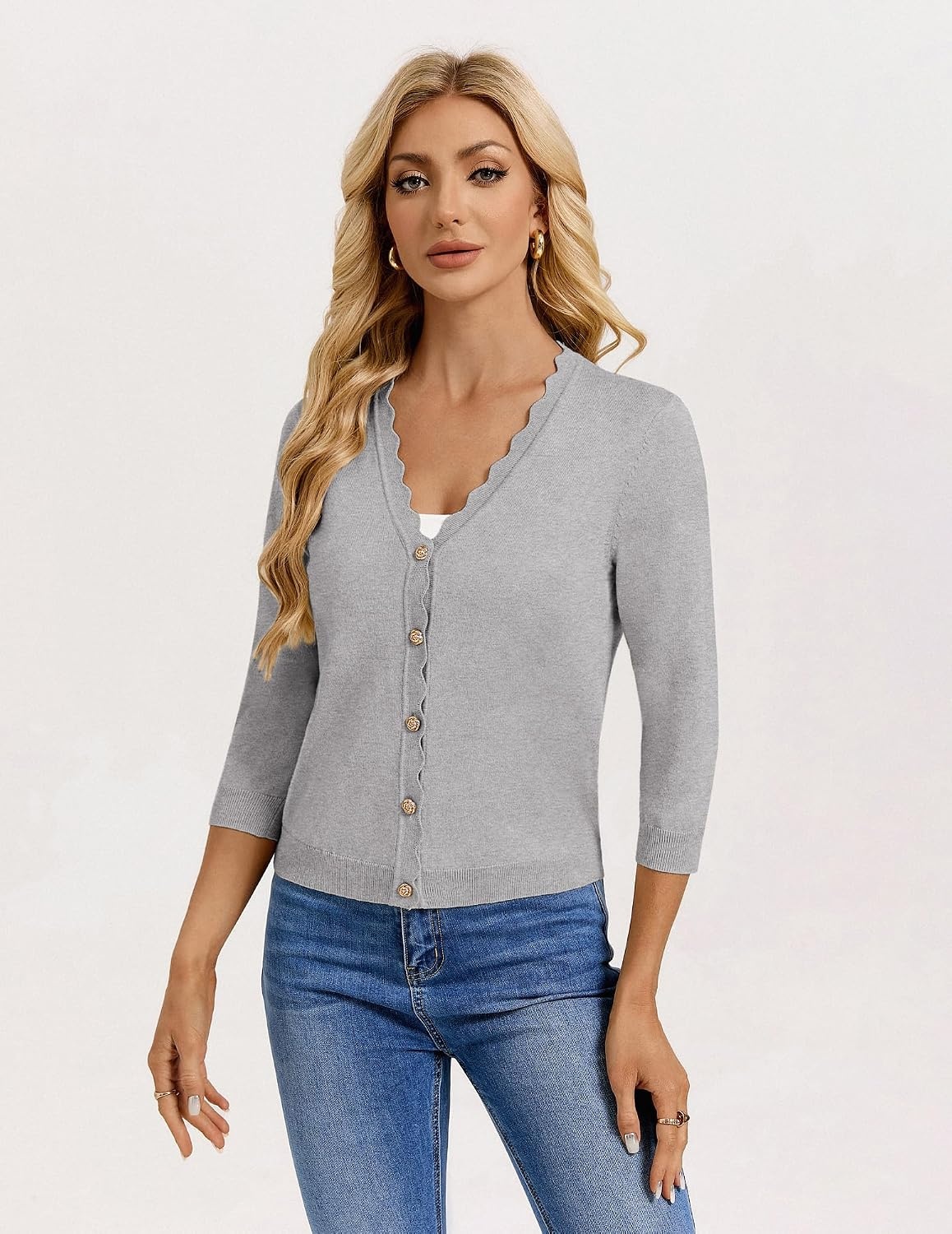 image:imageGRACE KARIN Cardigan Sweaters for Women Summer Lightweight 34 Sleeve Bolero Shrugs for Dress Women Fashion Outfits 2026Light Gray