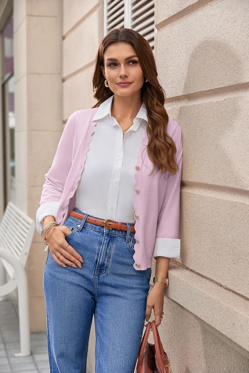 image:imageGRACE KARIN Cardigan Sweaters for Women Summer Lightweight 34 Sleeve Bolero Shrugs for Dress Women Fashion Outfits 2026Light Purple