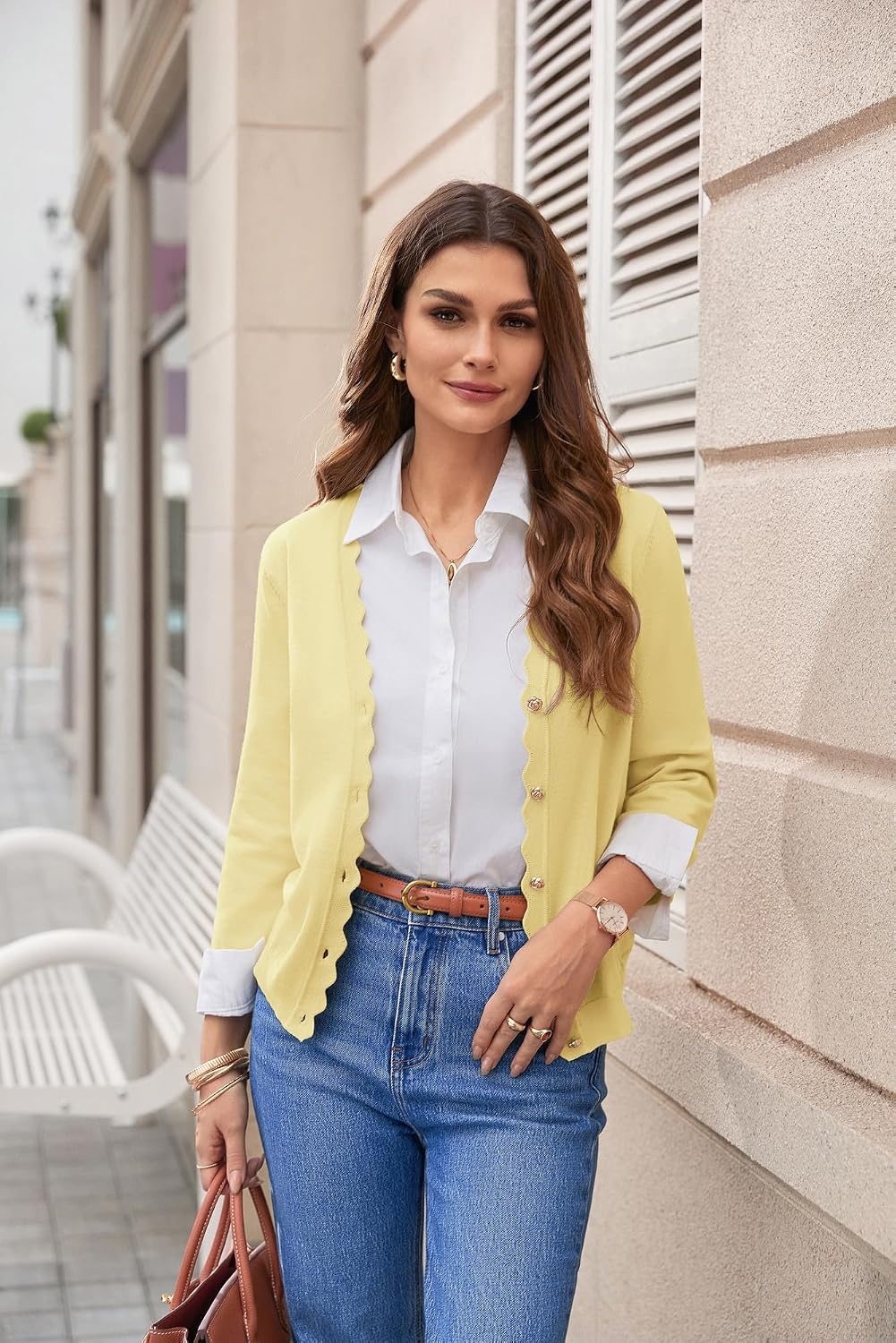 image:imageGRACE KARIN Cardigan Sweaters for Women Summer Lightweight 34 Sleeve Bolero Shrugs for Dress Women Fashion Outfits 2026Light Yellow