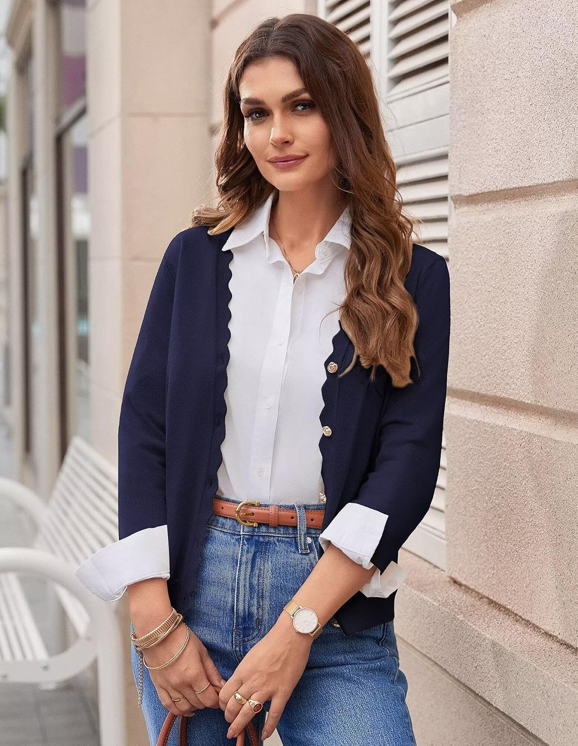 image:imageGRACE KARIN Cardigan Sweaters for Women Summer Lightweight 34 Sleeve Bolero Shrugs for Dress Women Fashion Outfits 2026Navy Blue