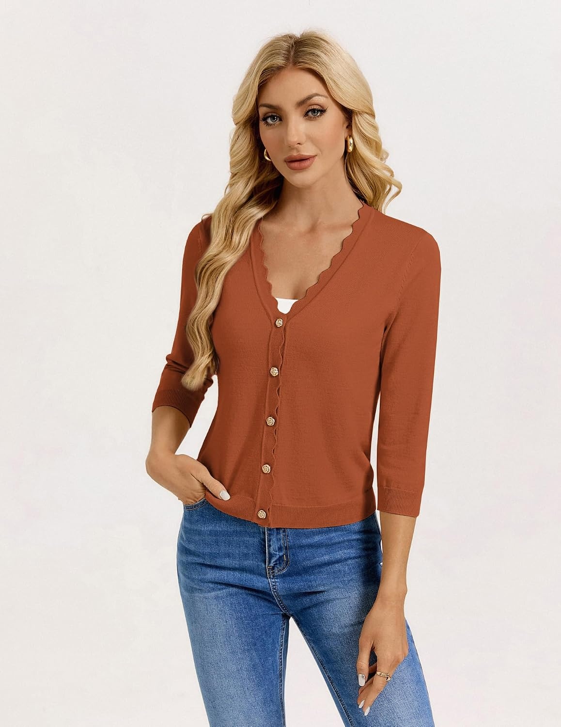 image:imageGRACE KARIN Cardigan Sweaters for Women Summer Lightweight 34 Sleeve Bolero Shrugs for Dress Women Fashion Outfits 2026Pumpkin Orange