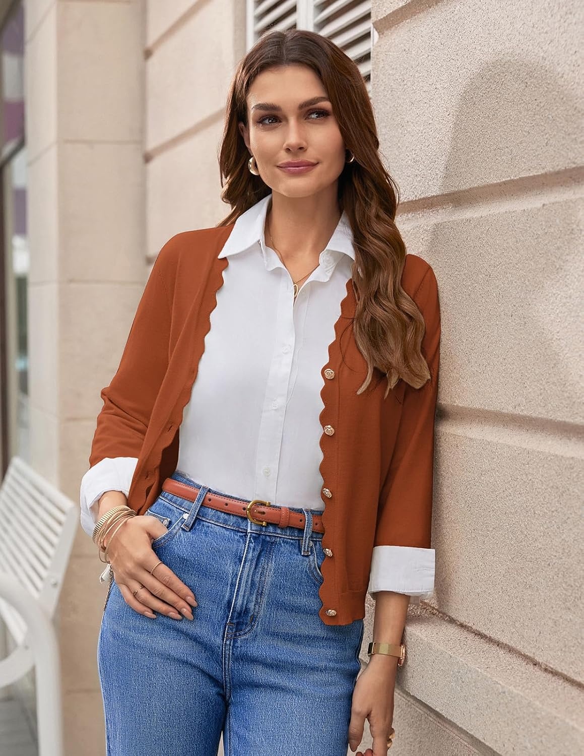 image:imageGRACE KARIN Cardigan Sweaters for Women Summer Lightweight 34 Sleeve Bolero Shrugs for Dress Women Fashion Outfits 2026Pumpkin Orange