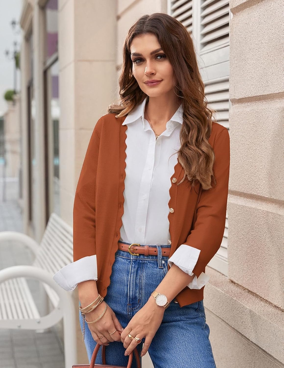 image:imageGRACE KARIN Cardigan Sweaters for Women Summer Lightweight 34 Sleeve Bolero Shrugs for Dress Women Fashion Outfits 2026Pumpkin Orange