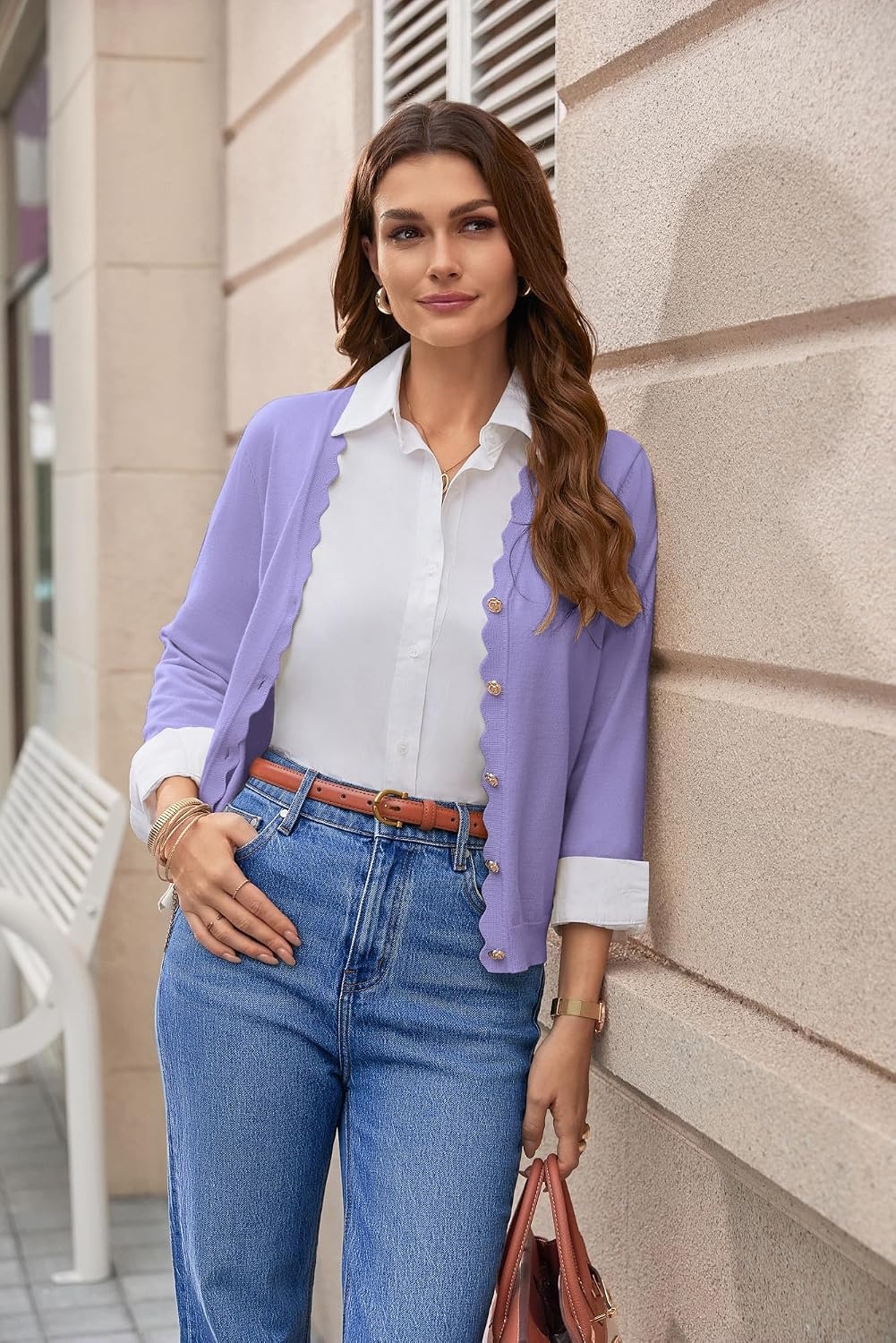 image:imageGRACE KARIN Cardigan Sweaters for Women Summer Lightweight 34 Sleeve Bolero Shrugs for Dress Women Fashion Outfits 2026Purple