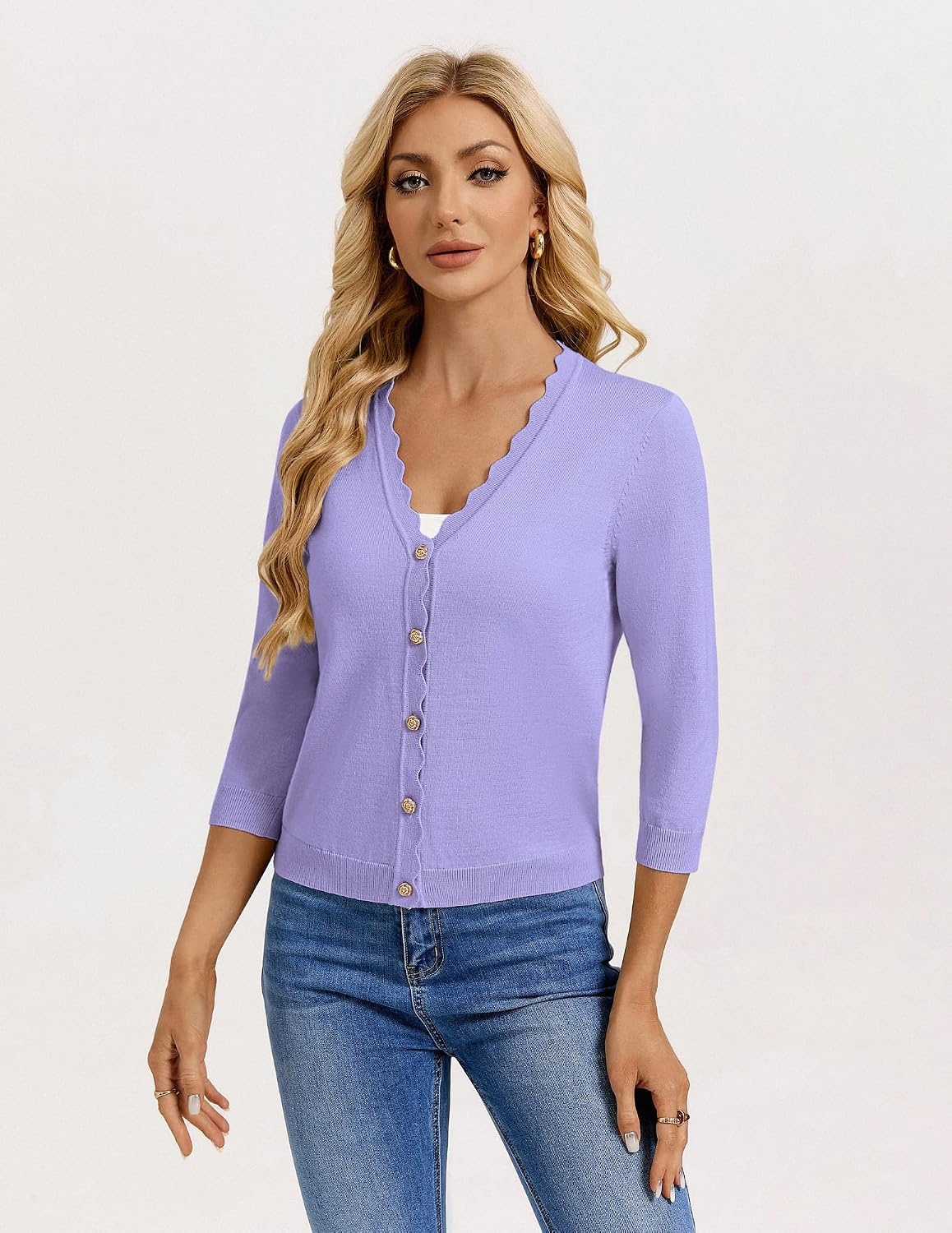 image:imageGRACE KARIN Cardigan Sweaters for Women Summer Lightweight 34 Sleeve Bolero Shrugs for Dress Women Fashion Outfits 2026Purple