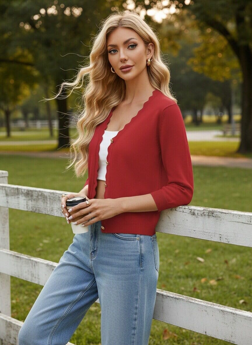 image:imageGRACE KARIN Cardigan Sweaters for Women Summer Lightweight 34 Sleeve Bolero Shrugs for Dress Women Fashion Outfits 2026Red