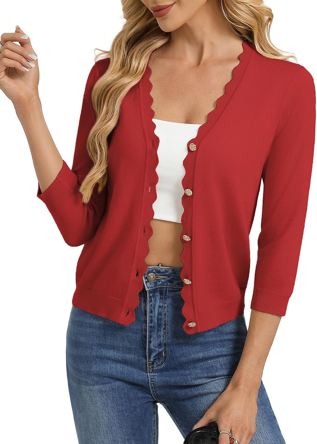 image:imageGRACE KARIN Cardigan Sweaters for Women Summer Lightweight 34 Sleeve Bolero Shrugs for Dress Women Fashion Outfits 2026Red