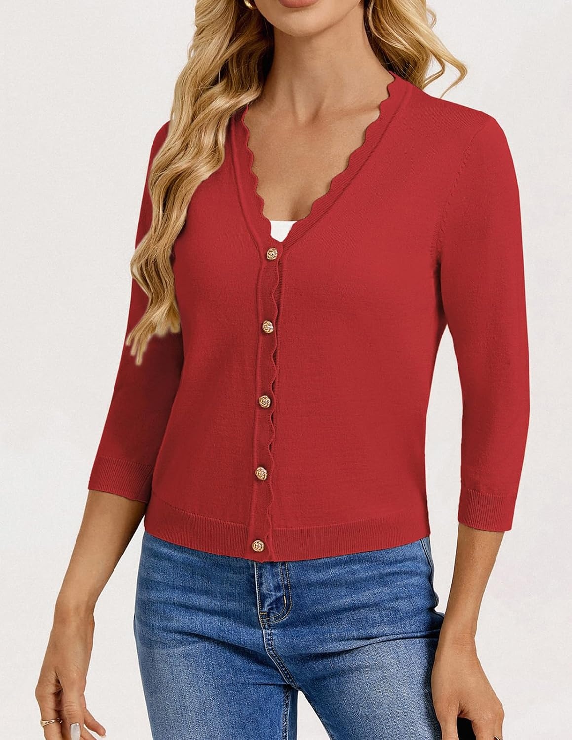 image:imageGRACE KARIN Cardigan Sweaters for Women Summer Lightweight 34 Sleeve Bolero Shrugs for Dress Women Fashion Outfits 2026Red