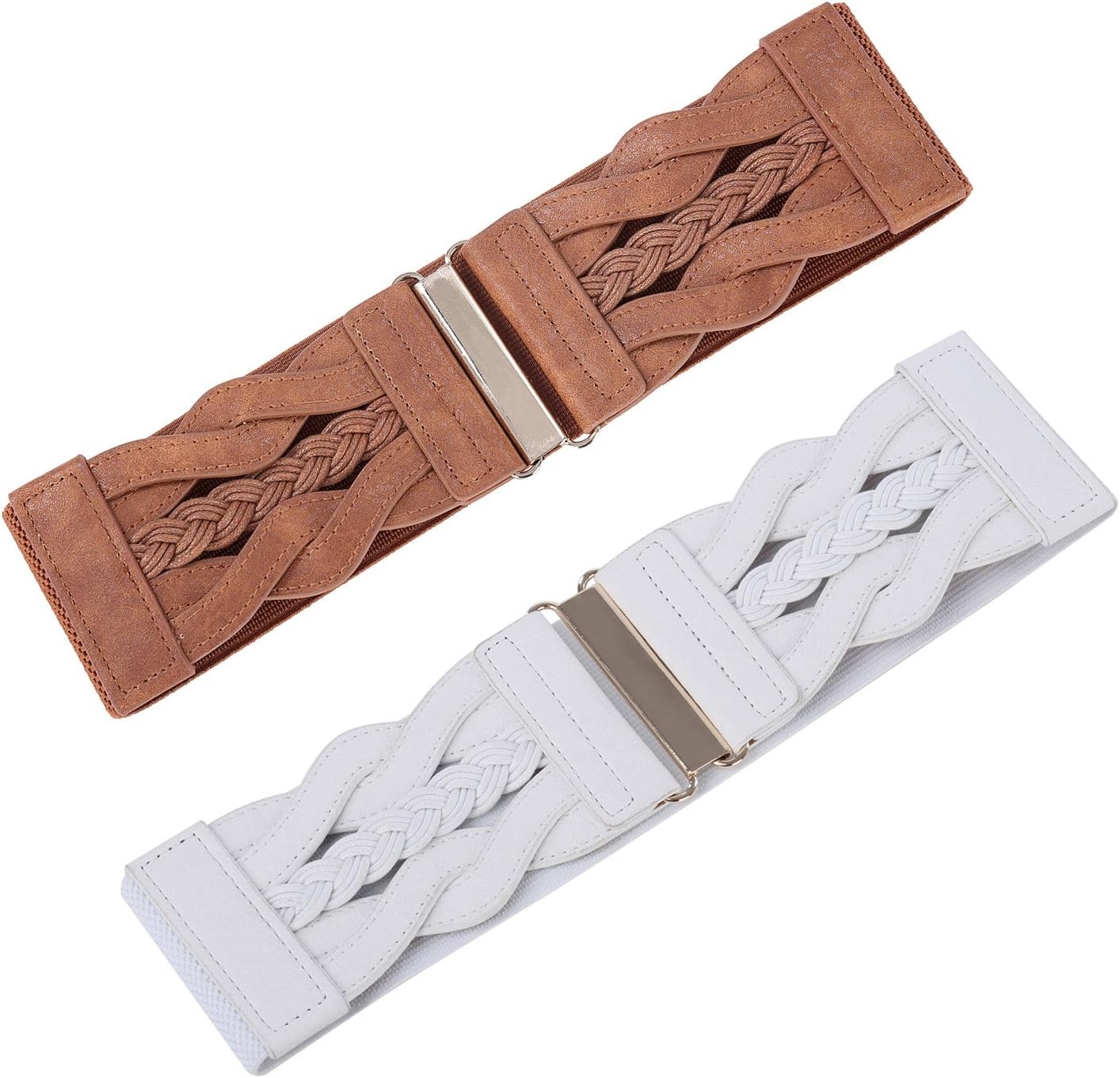 image:imageGRACE KARIN Wide Belts for Women Elastic Waist BeltWhite and Brown