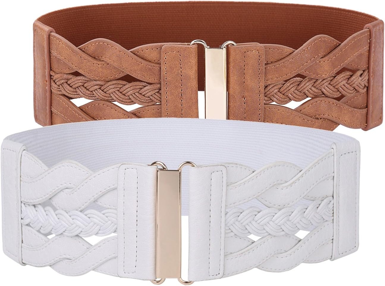 image:imageGRACE KARIN Wide Belts for Women Elastic Waist BeltWhite and Brown