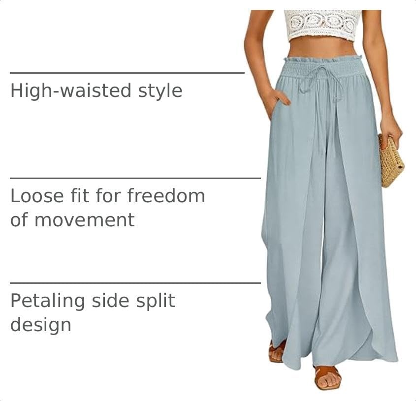 image:imageGRACE KARIN Women Palazzo Pants Linen Wide Leg Flowy Summer Beach TrousersLight Blue