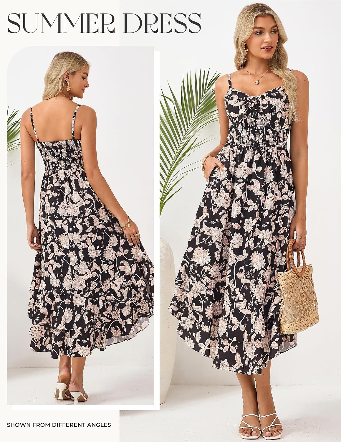 image:imageGRACE KARIN Womens Summer Floral Maxi SundressesBlack and Beige Floral