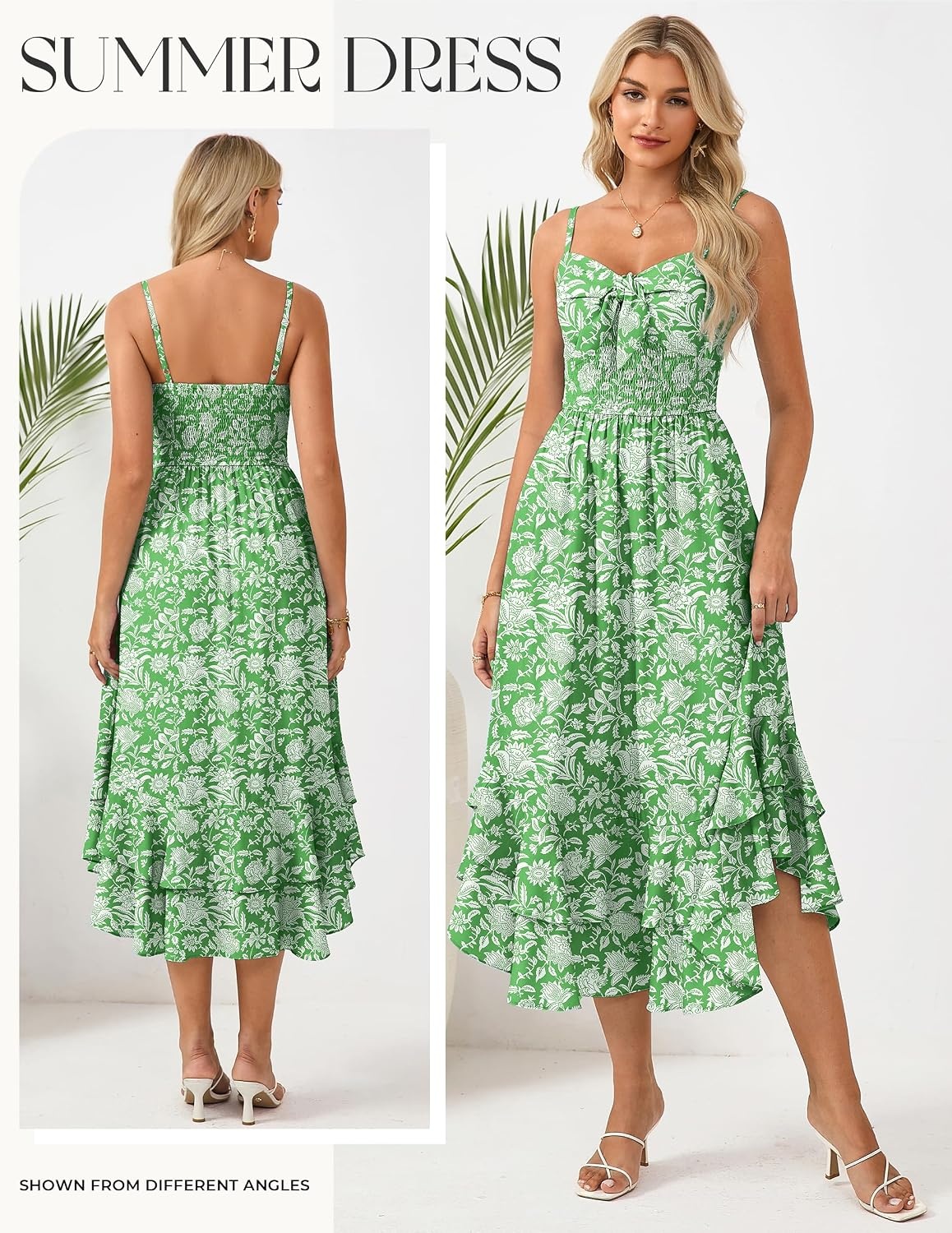 image:imageGRACE KARIN Womens Summer Floral Maxi SundressesGreen and White Floral