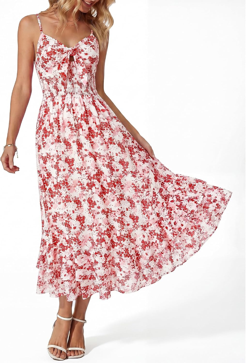 image:imageGRACE KARIN Womens Summer Floral Maxi SundressesWhite Pink Floral