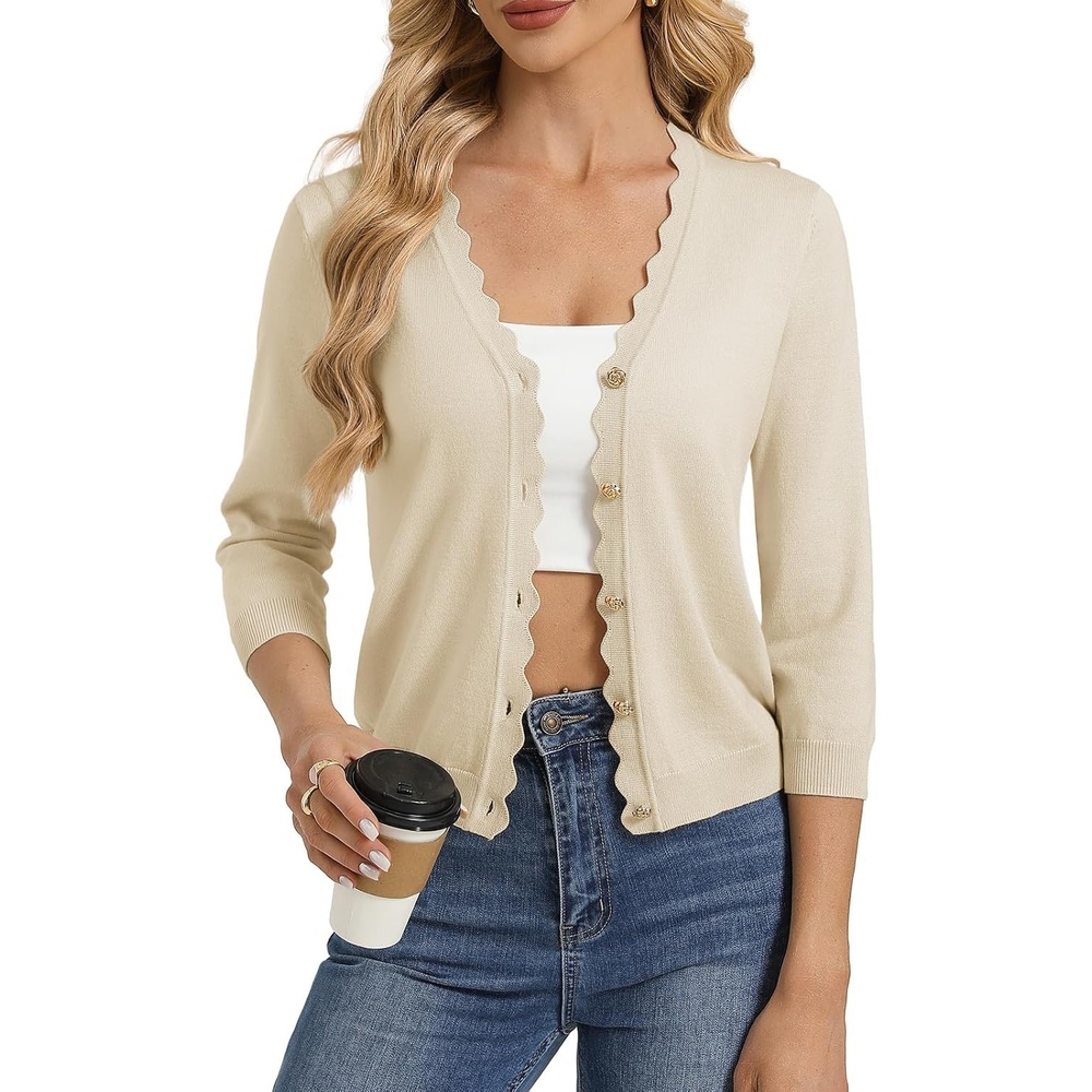 image:imageGRACE KARIN Cardigan Sweaters for Women Summer Lightweight 34 Sleeve Bolero Shrugs for Dress Women Fashion Outfits 2026Apricot