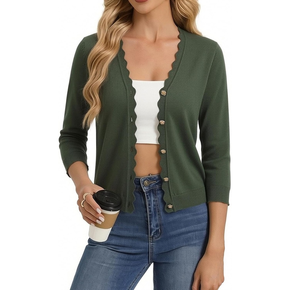 image:imageGRACE KARIN Cardigan Sweaters for Women Summer Lightweight 34 Sleeve Bolero Shrugs for Dress Women Fashion Outfits 2026Army Green