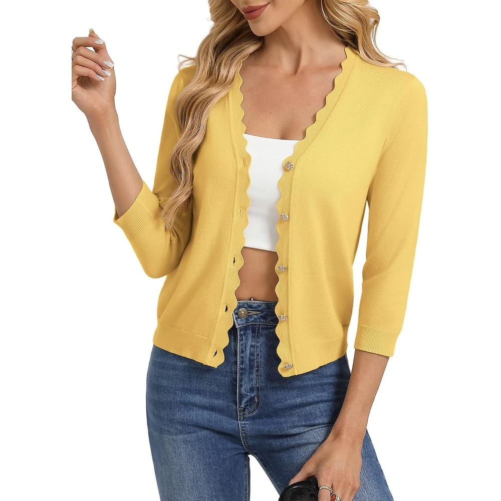 image:imageGRACE KARIN Cardigan Sweaters for Women Summer Lightweight 34 Sleeve Bolero Shrugs for Dress Women Fashion Outfits 2026Bright Yellow