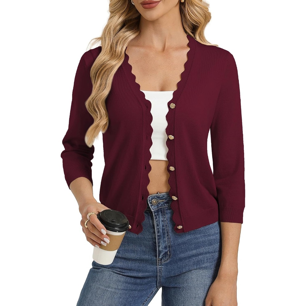 image:imageGRACE KARIN Cardigan Sweaters for Women Summer Lightweight 34 Sleeve Bolero Shrugs for Dress Women Fashion Outfits 2026Burgundy