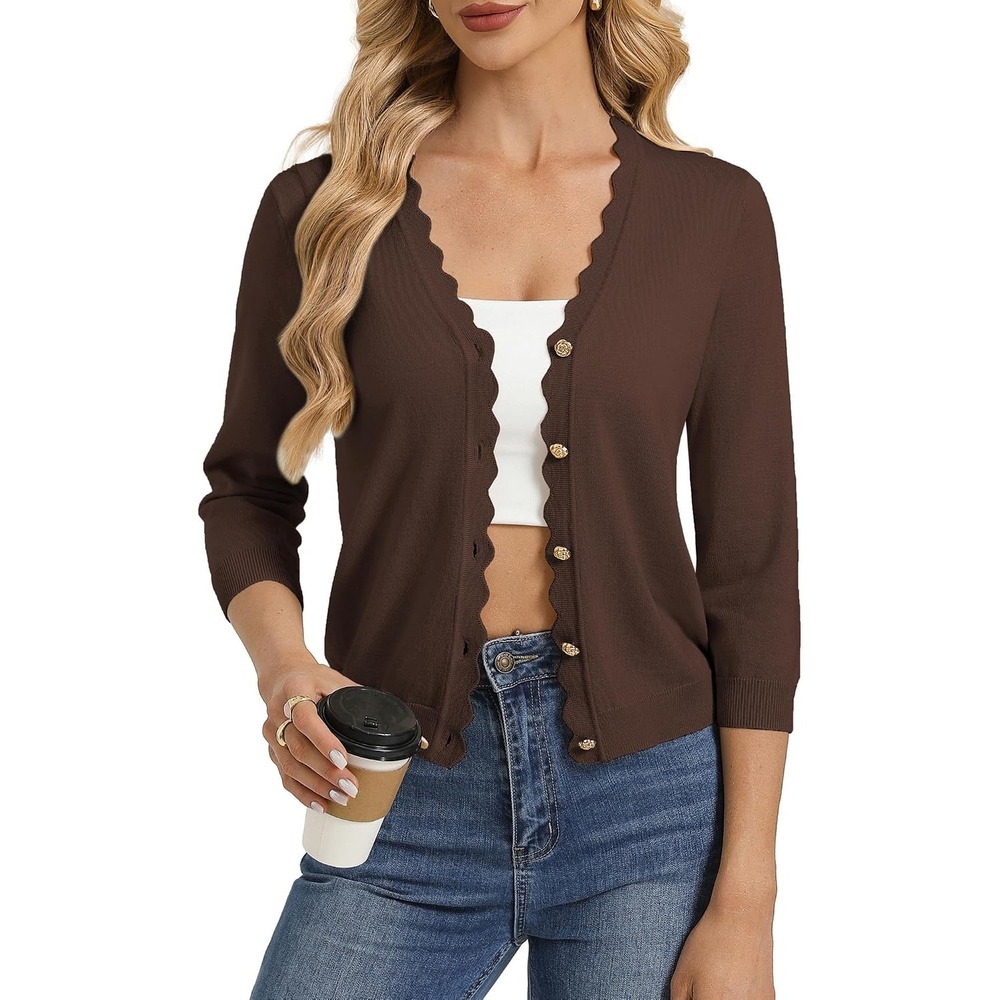 image:imageGRACE KARIN Cardigan Sweaters for Women Summer Lightweight 34 Sleeve Bolero Shrugs for Dress Women Fashion Outfits 2026Chocolate Brown