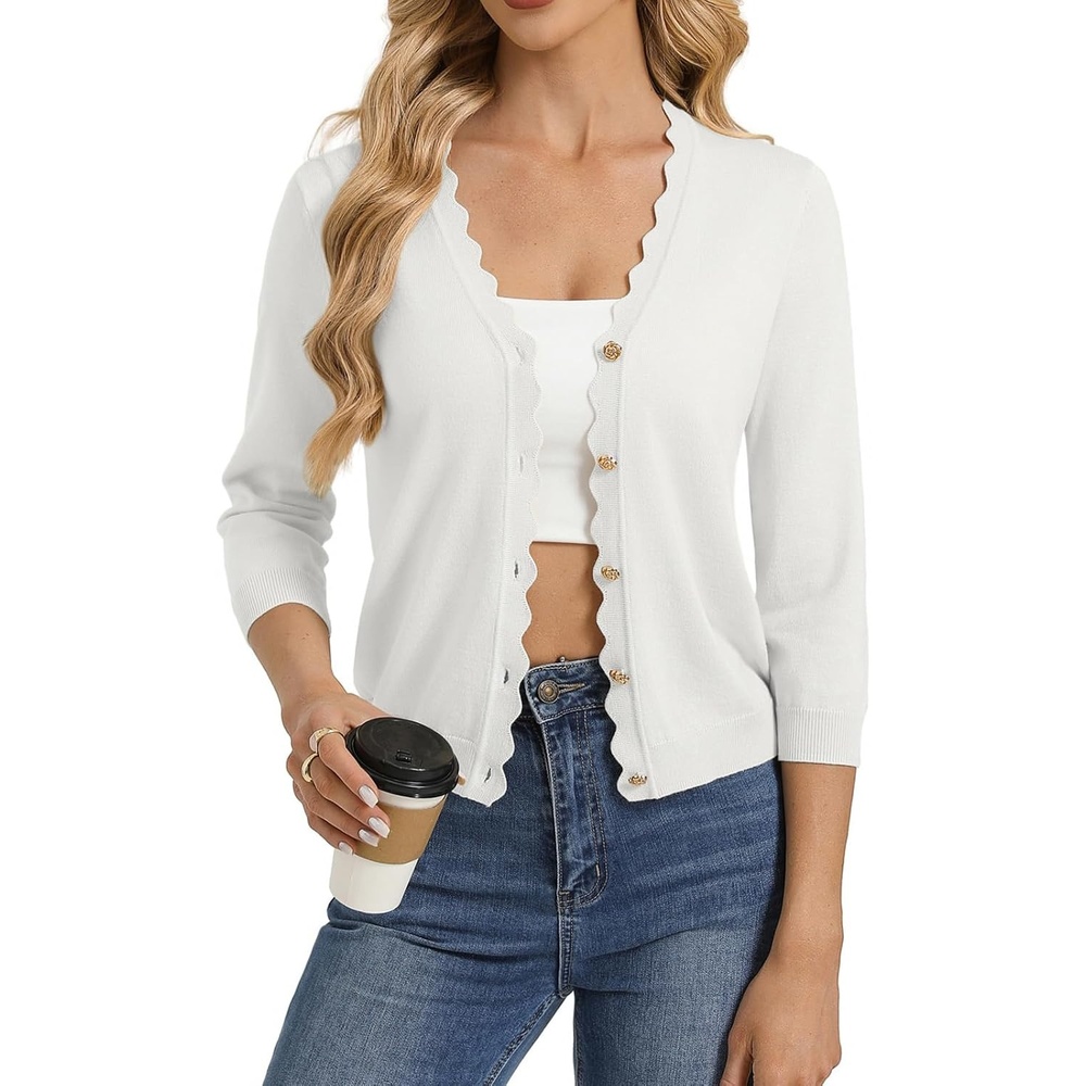 image:imageGRACE KARIN Cardigan Sweaters for Women Summer Lightweight 34 Sleeve Bolero Shrugs for Dress Women Fashion Outfits 2026Ivory