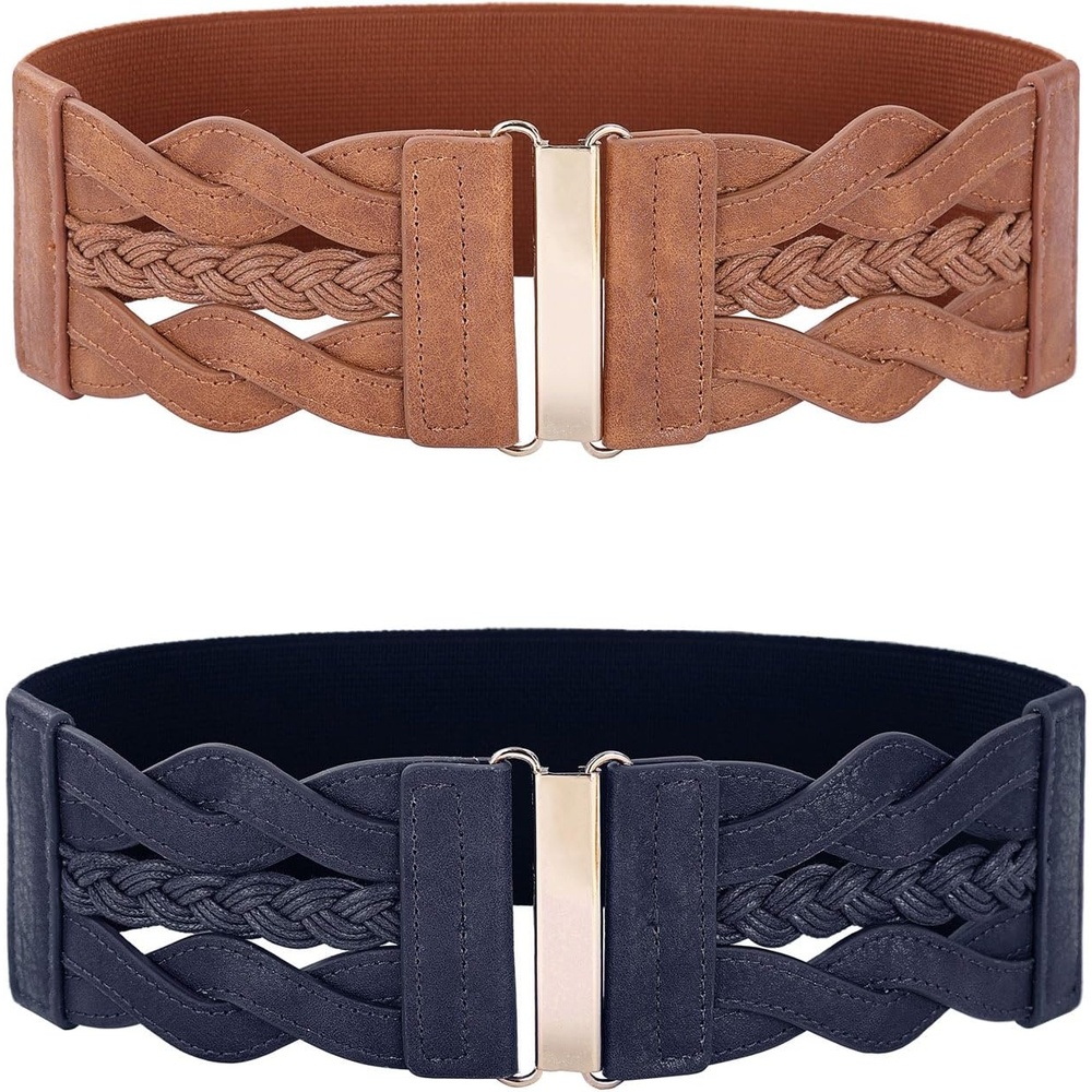 image:imageGRACE KARIN Wide Belts for Women Elastic Waist BeltBrown and Navy