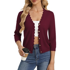 GRACE KARIN Cardigan Sweaters for Women Summer Lightweight 3/4 Sleeve Bolero Shrugs for Dress Women Fashion Outfits 2026(Burgundy)