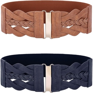 GRACE KARIN Wide Belts for Women Elastic Waist Belt(Brown and Navy)